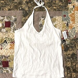NWT Old Navy white ribbed halter top, slim fit size large